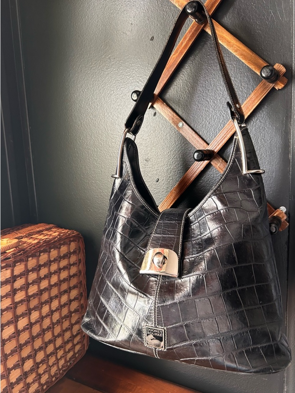 Dooney & Bourke Vintage HoBo
Shoulder Bag Black CrocEmbossed - Silver Turnlock